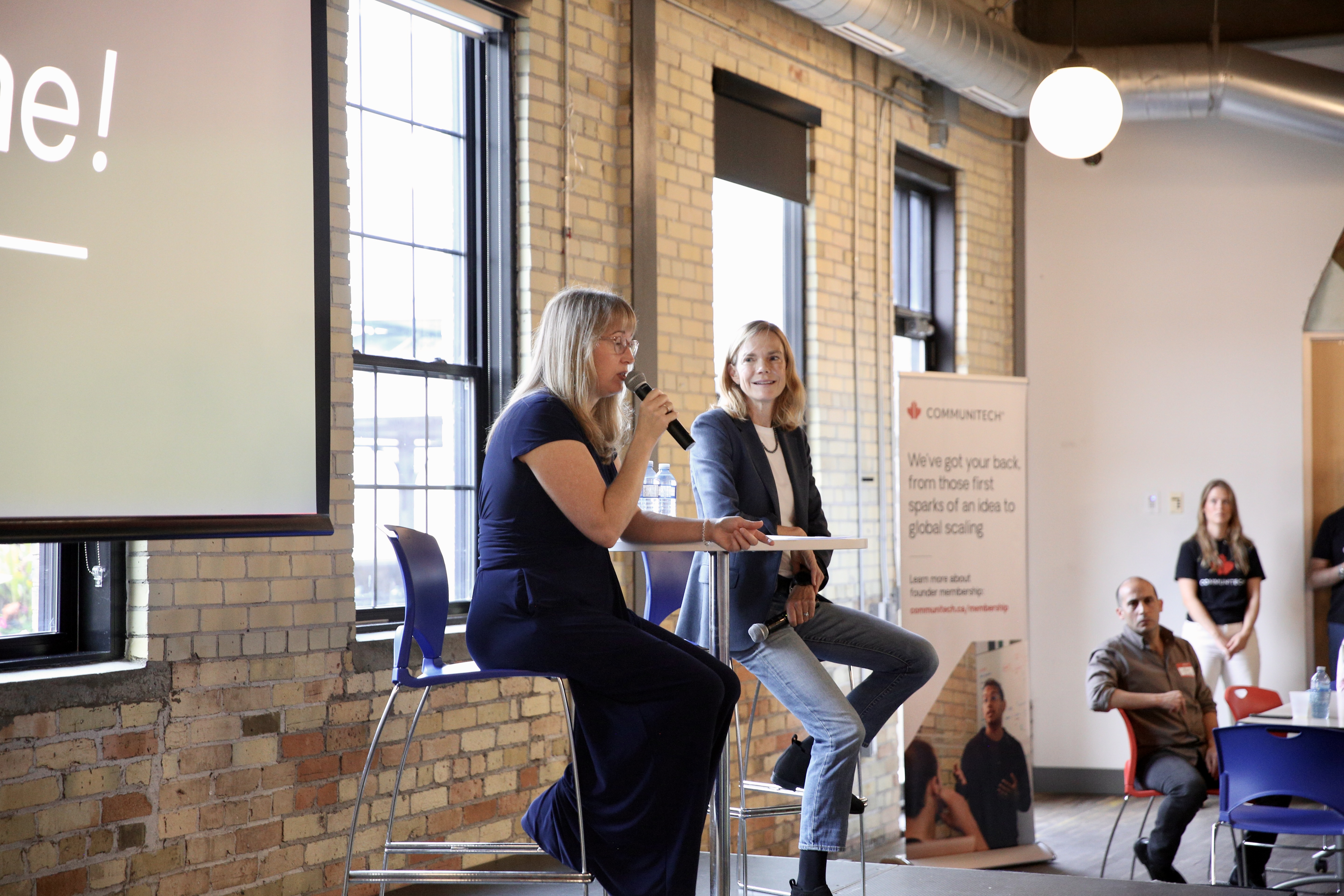 Caitlin MacGregor & Janet Bannister on stage at the Communitech Breakfast Series