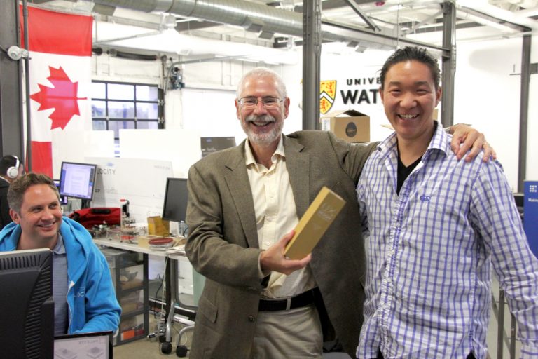 Silicon Valley startup guru Steve Blank (centre) with Palette’s Ryan van Stralen (left) and Calvin Chu. 