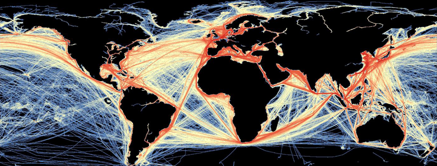 Satellite data mapped onto the world map