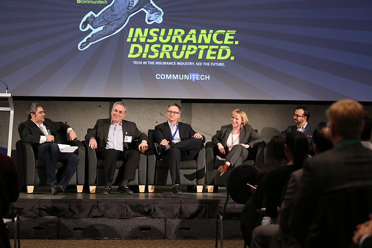 Kurtis McBride, Davidson Pattiz, Paul Mlodzik, Karen Cutler, and Mukul Ahuja, on stage